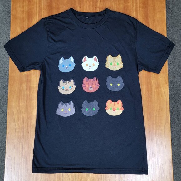 Black Short Sleeve Tee Shirt Cat Faces - S - Picture 3 of 5